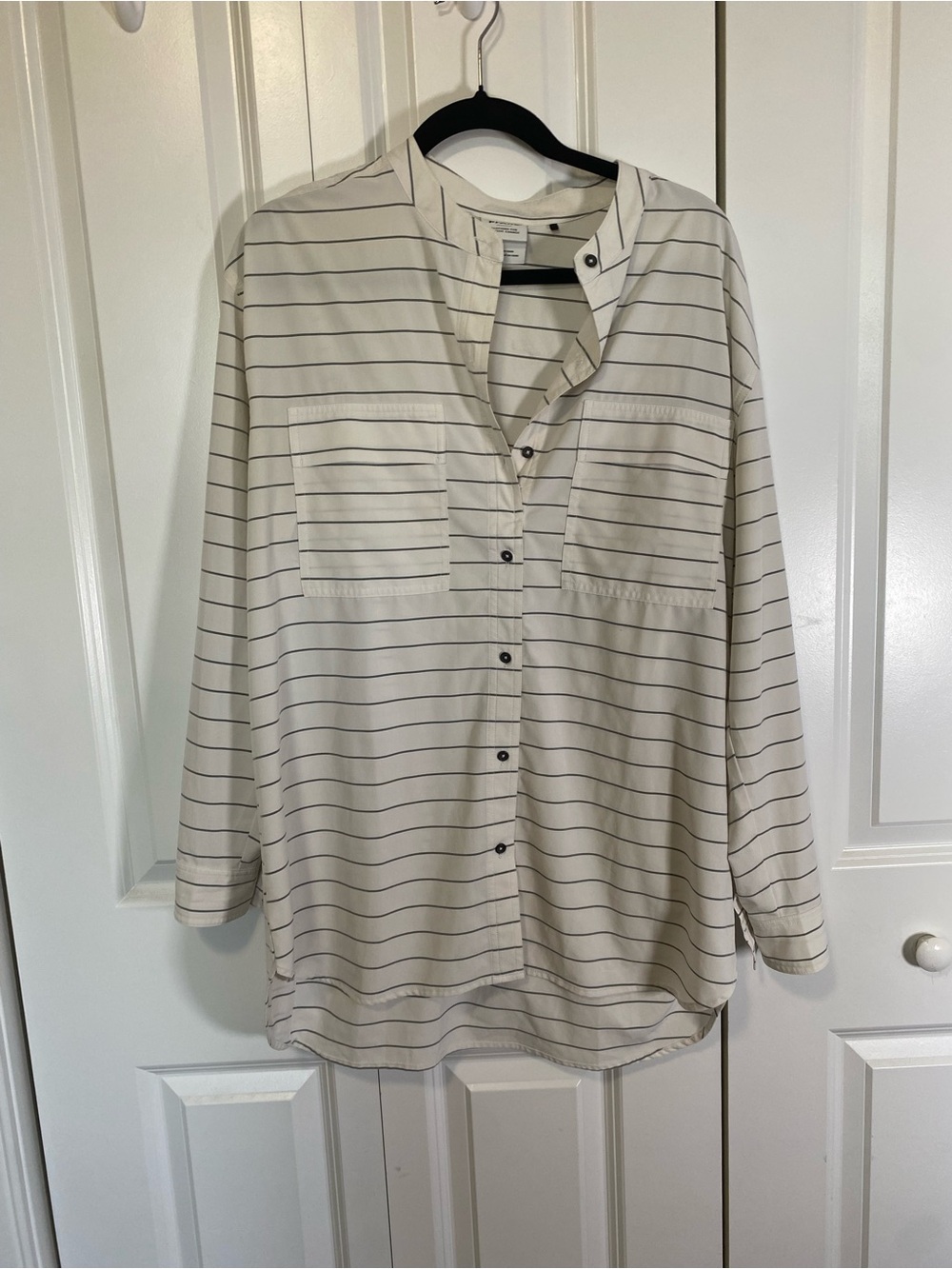 Prana Cream Long-Sleeve Striped Button-Down Blouse